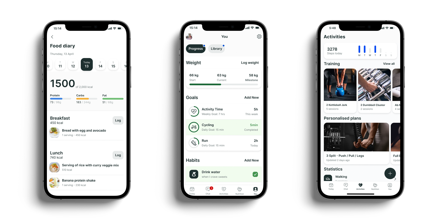 A mockup of the coaching app showcasing the different features.